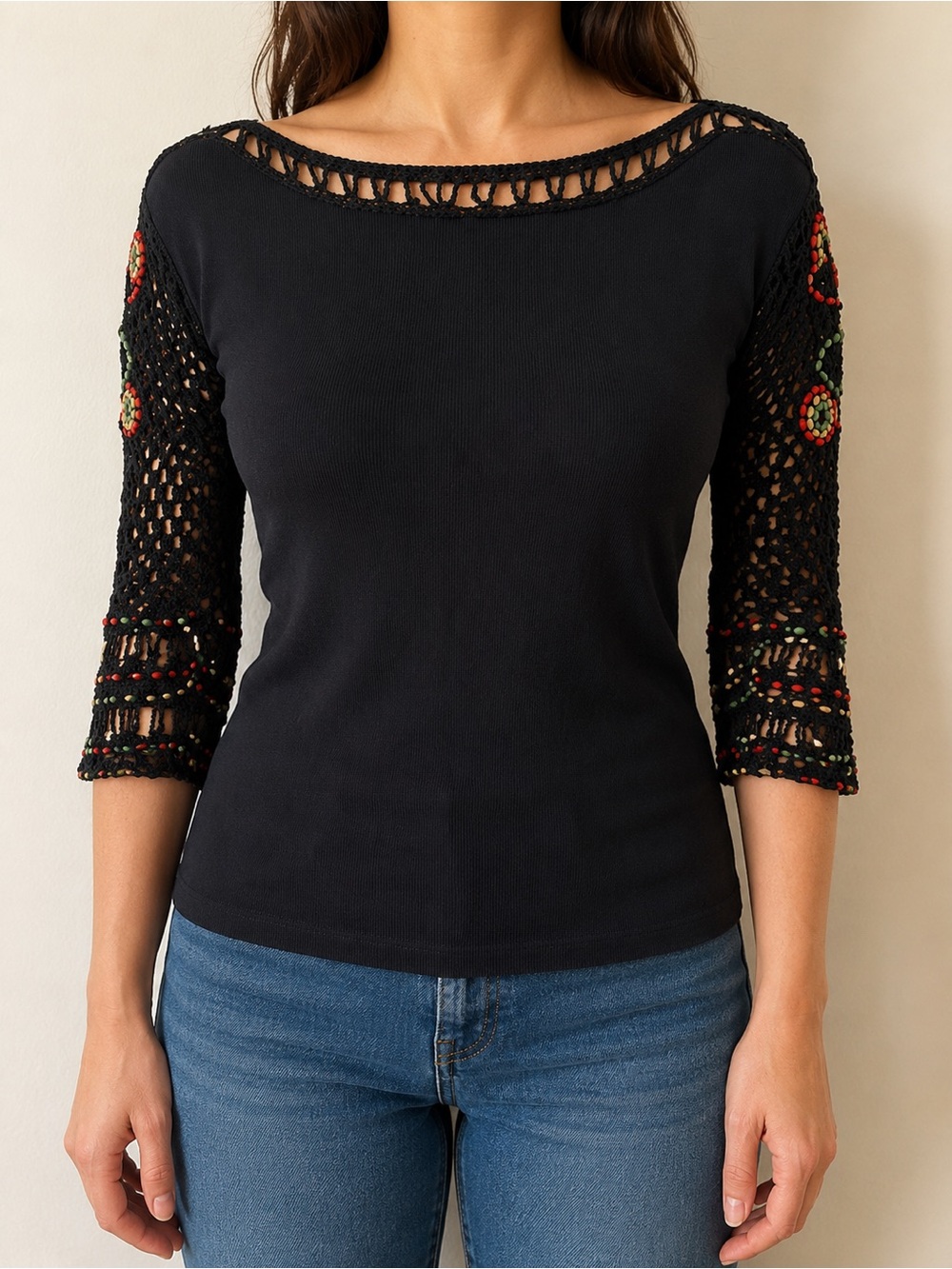 Vintage Joseph A. Beaded Crochet Top